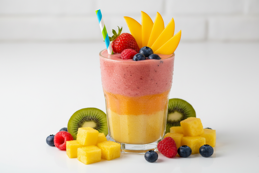 un vaso vatido con frutas 
